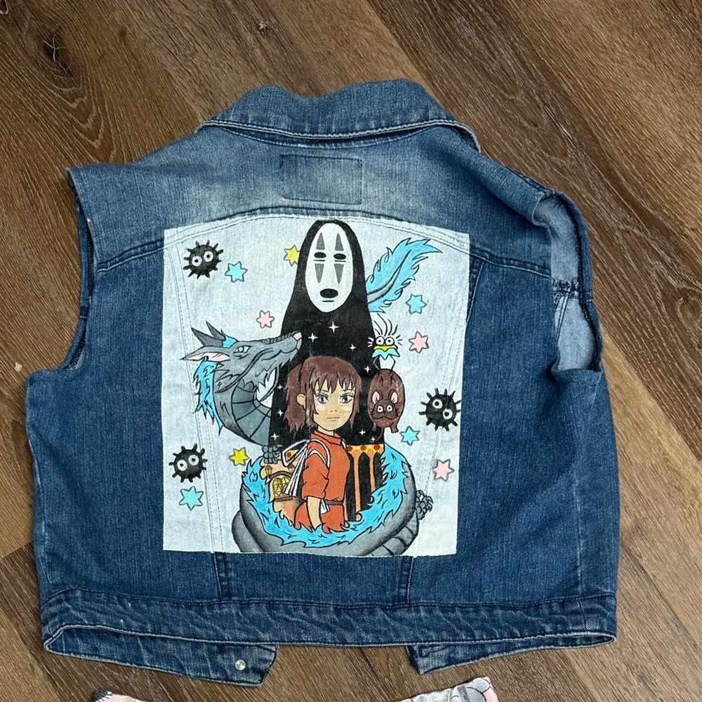Spirited away hand painted with fabric paint denim vest
